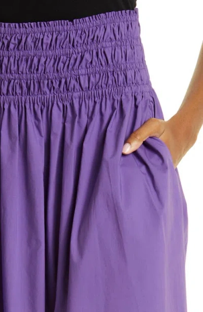 Rebecca Taylor Smocked Waist Cotton Poplin Midi Skirt