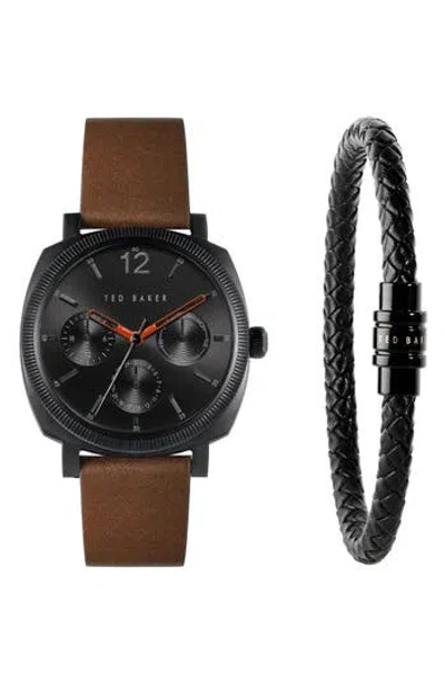 Ted Baker London Caine Leather Strap Watch & Bracelet Set, 42mm