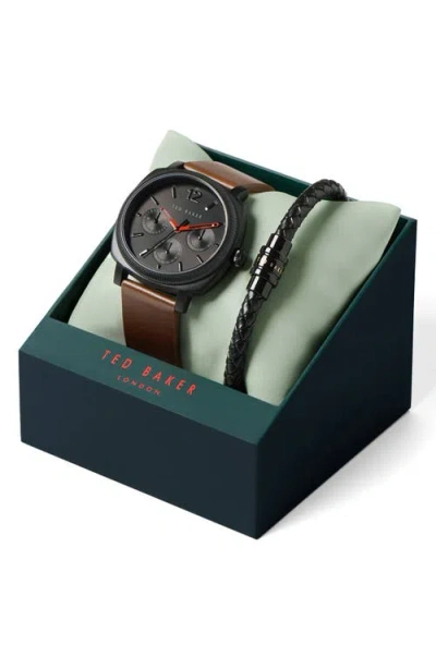 Ted Baker London Caine Leather Strap Watch & Bracelet Set, 42mm