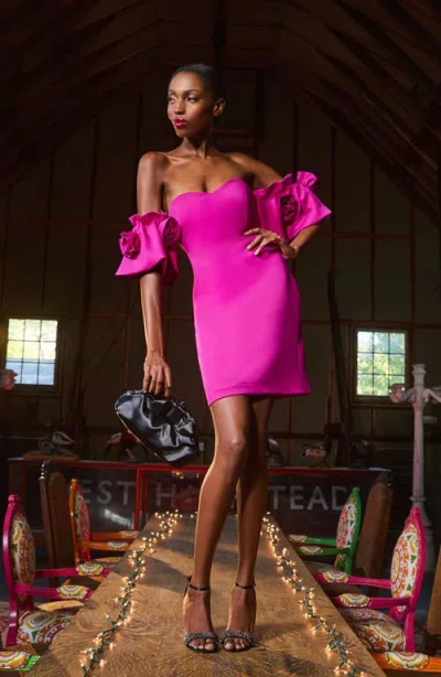 Jewel Badgley Mischka Rosette Off The Shoulder Cocktail Minidress