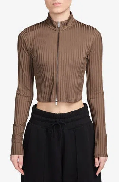 Jordan Rib Zip Front Top In Brown