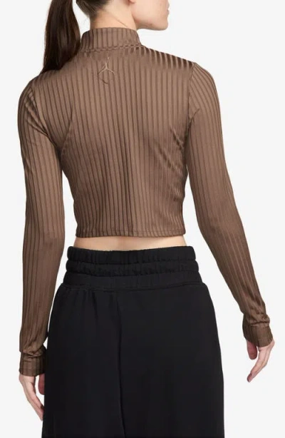 Jordan Rib Zip Front Top In Brown