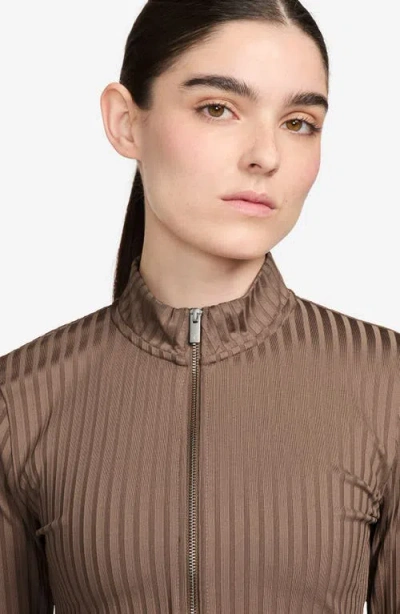 Jordan Rib Zip Front Top In Brown