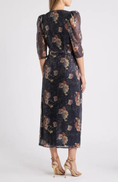 Chelsea28 Sequin Print Puff Shoulder Long Sleeve Gown