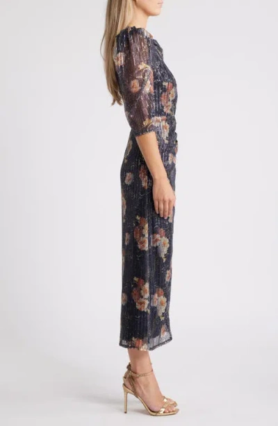 Chelsea28 Sequin Print Puff Shoulder Long Sleeve Gown