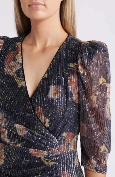 Chelsea28 Sequin Print Puff Shoulder Long Sleeve Gown