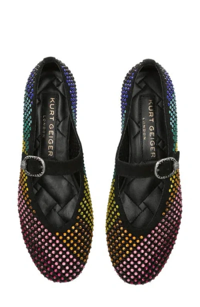 Kurt Geiger Womens Black/comb Mayfair Crystal-embellished Suede Ballet Flats Eur 37 / 4 Uk