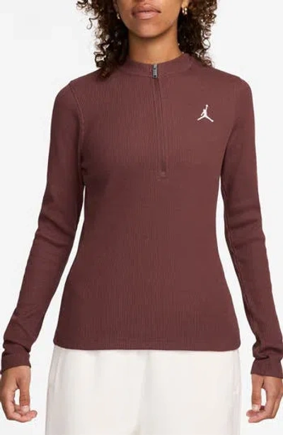 Jordan Waffle Texture Long Sleeve Half Zip Top In Burgundy