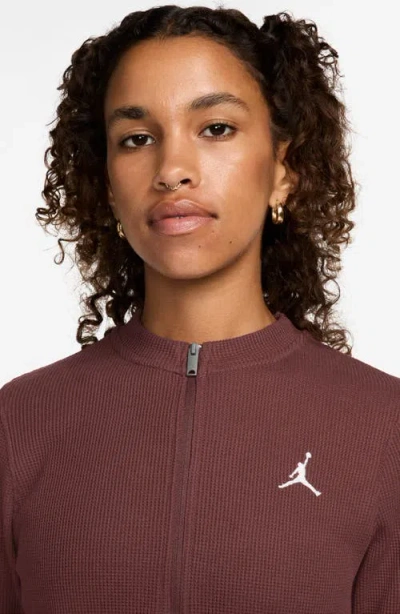 Jordan Waffle Texture Long Sleeve Half Zip Top In Burgundy