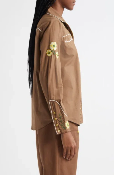 Melody Ehsani Ranch Embroidered Cotton Button-up Shirt