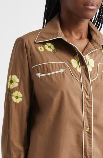 Melody Ehsani Ranch Embroidered Cotton Button-up Shirt