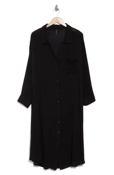 Boho Me Long Sleeve Button-up Shirtdress In Black