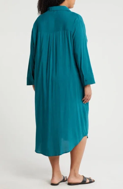 Boho Me Long Sleeve Button-up Shirtdress In Green