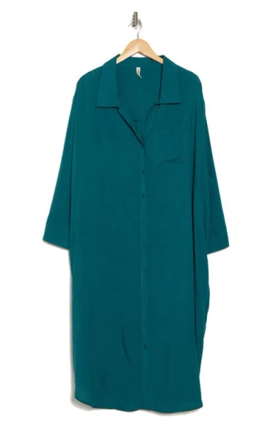 Boho Me Long Sleeve Button-up Shirtdress In Green