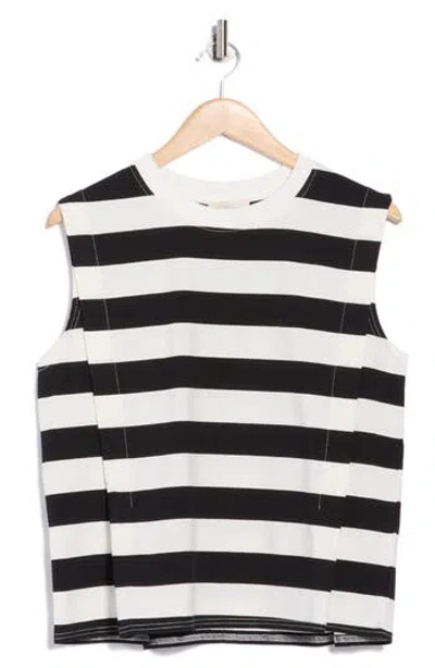 Bluegrey Stripe Pleated Tank In Black