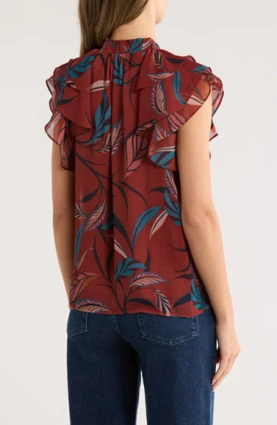 Dr2 By Daniel Rainn Mock Neck Ruffled Cap Sleeve Top