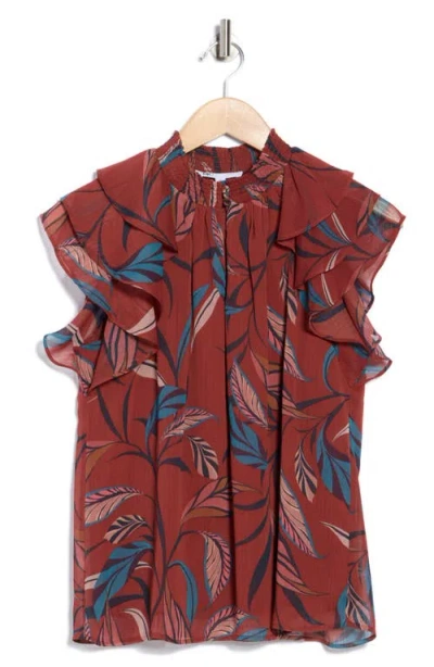Dr2 By Daniel Rainn Mock Neck Ruffled Cap Sleeve Top