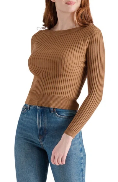 Steve Madden Rib Boat Neck Sweater In Brown