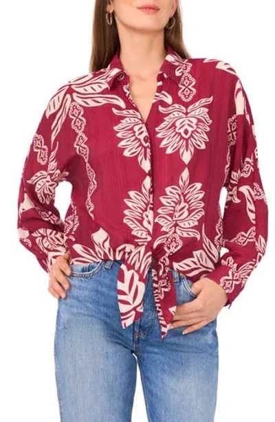 Halogen ® Long Sleeve Tie Hem Button-up Shirt In Red