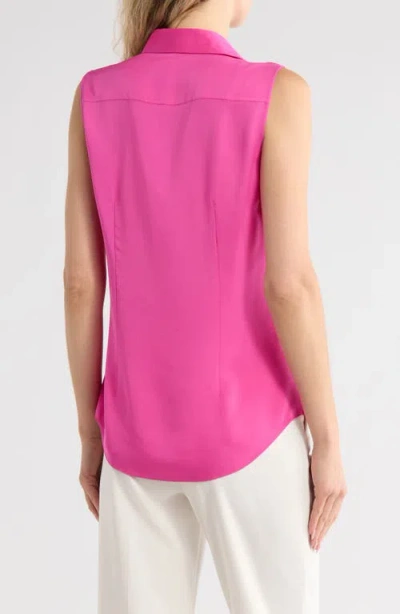 Theory Tanelis Sleeveless Silk Button-up Shirt In Pink