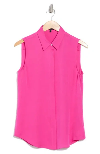 Theory Tanelis Sleeveless Silk Button-up Shirt In Pink