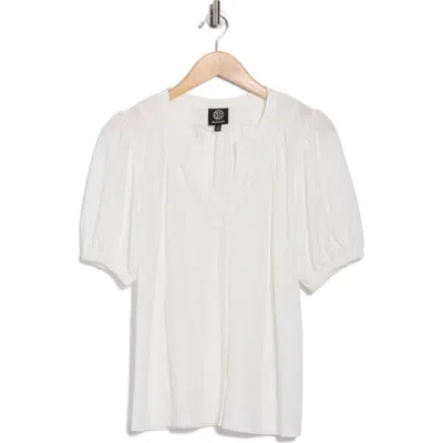 Bobeau Short Sleeve Piqué Knit Button-up Shirt In White