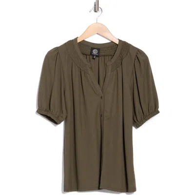 Bobeau Short Sleeve Piqué Knit Button-up Shirt In Brown