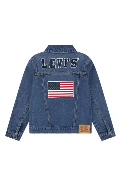Levi's® Kid's American Flag Denim Trucker Jacket In Blue