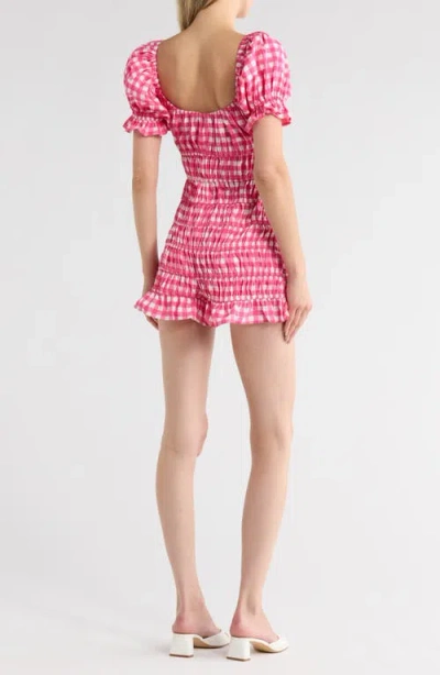 Asos Design Puff Sleeve Smocked Playsuit Romper In Pink