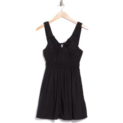 Asos Design Wide Strap Scrunch Cotton Minidress In Black