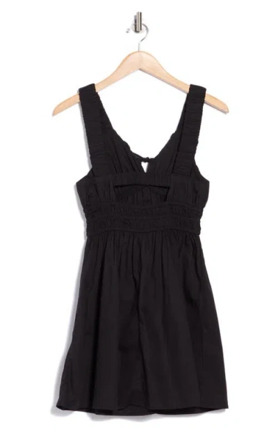 Asos Design Wide Strap Scrunch Cotton Minidress In Black