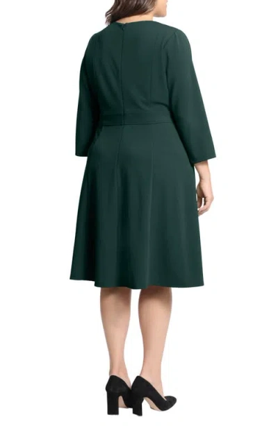 London Times Long Sleeve Seamed Midi Dress In Green