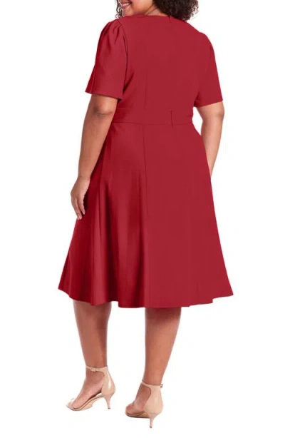 London Times Short Sleeve Fit & Flare Midi Dress