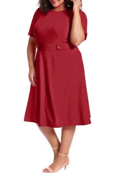 London Times Short Sleeve Fit & Flare Midi Dress