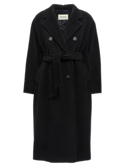 Max Mara Double-breasted Coat With Belt Coats Blue In Black