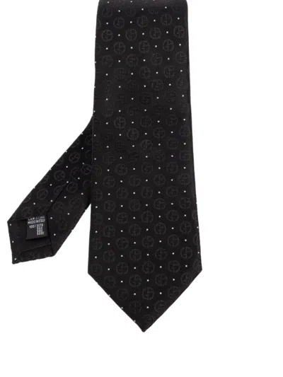 Giorgio Armani Pointed Tip Patterned Silk Tie In Black