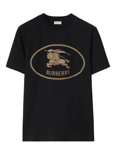 Burberry Knight Stamp Cotton T-shirt In Black
