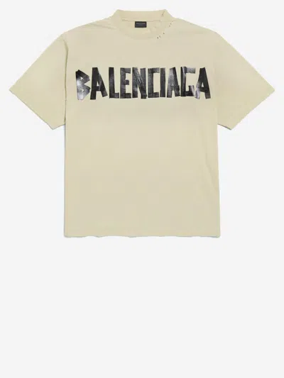 Balenciaga Men Beige Tape Type Medium Fit T-shirt In Neutral
