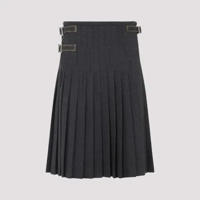 Prada Dark Grey Pleated Skirt In Black