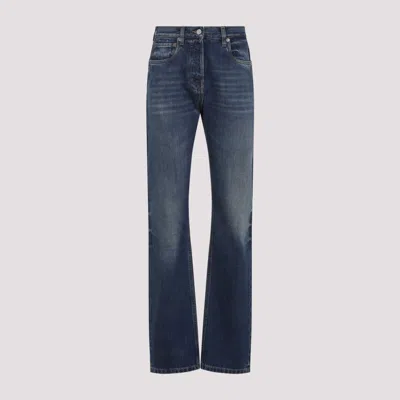 Prada Low-waist Tapered Bleached Denim Trousers In Blue