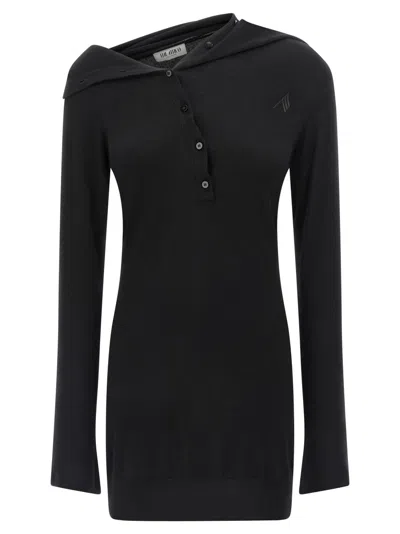 Attico Knee Length Dress Featuring Button Detailing In Black