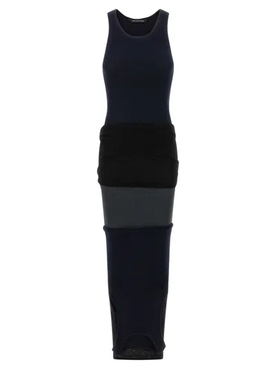 Balenciaga Reversed Ribbed Texture Dress With Round Neckline In Multi