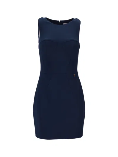 Elisabetta Franchi Sleeveless Fitted Mini Dress In Blue