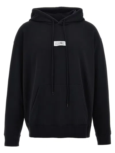 Mm6 Maison Margiela Mm6 By Maison Margiela Emblazoned Black Hoodie With Drawstring And Ribbed Finishes In Black