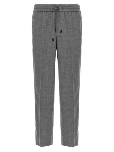 Brioni Elastic Waistband Trousers With Side And Back Pockets In Gray