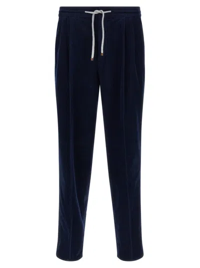 Brunello Cucinelli Drawstring Elastic Waist Casual Pants In Blue