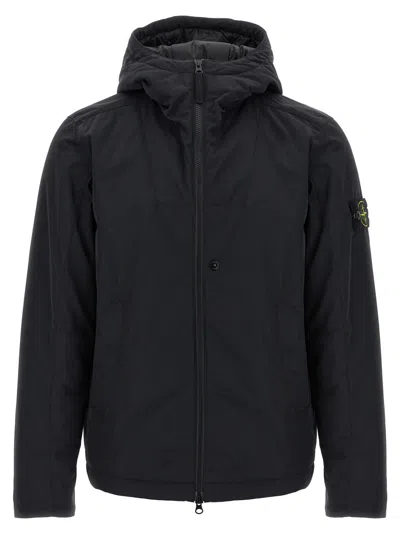 Stone Island Black Hooded Windbreaker Jacket In Black