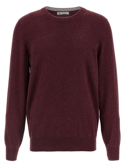 Brunello Cucinelli Cashmere Crew-neck Sweater Ribbed Profiles In Brown