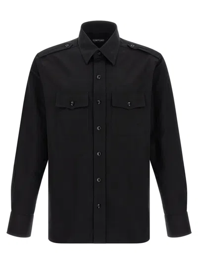 Tom Ford Silk Shirt With Button-down Collar And Chest Pockets In Black