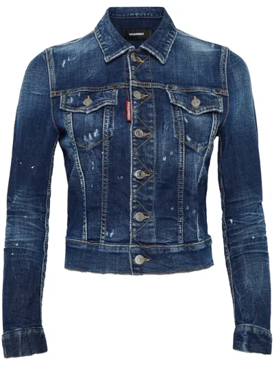 Dsquared2 Navy Blue Denim Jackets In Blue